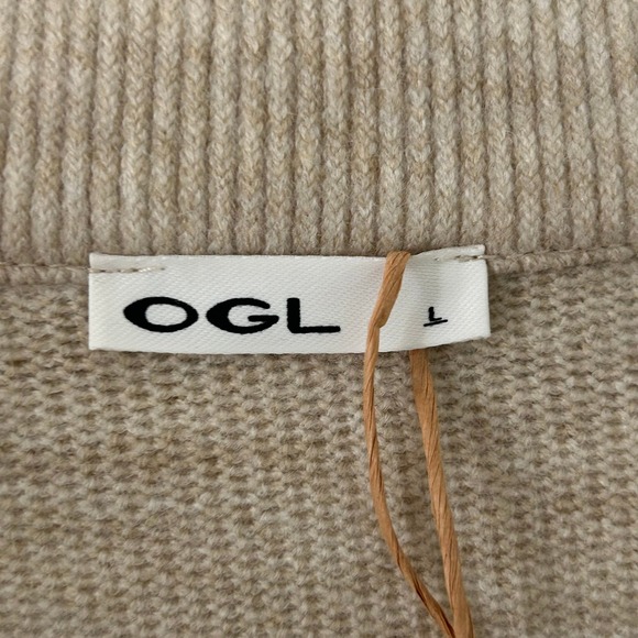 OGL Tan Ribbed Collared V-Neck Batwing Sleeve Pullover Top L Large New - Picture 6 of 7